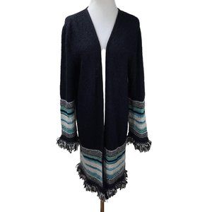 Vintage MISSONI Fringe Trim Long Wool Mohair Sweater Coat Jacket IT46 L